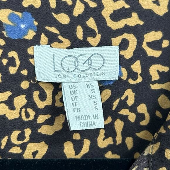 Logo Lori Goldstein Brown Blue Floral Animal Print Tiered Button Up Top XS - Picture 3 of 6